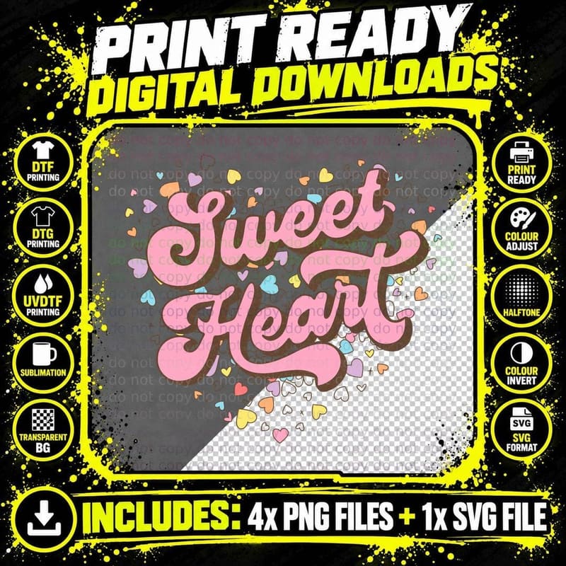 Sweet Heart Valentine T-Shirt, Chocolate Candy Text Png SVG Digital Bundle