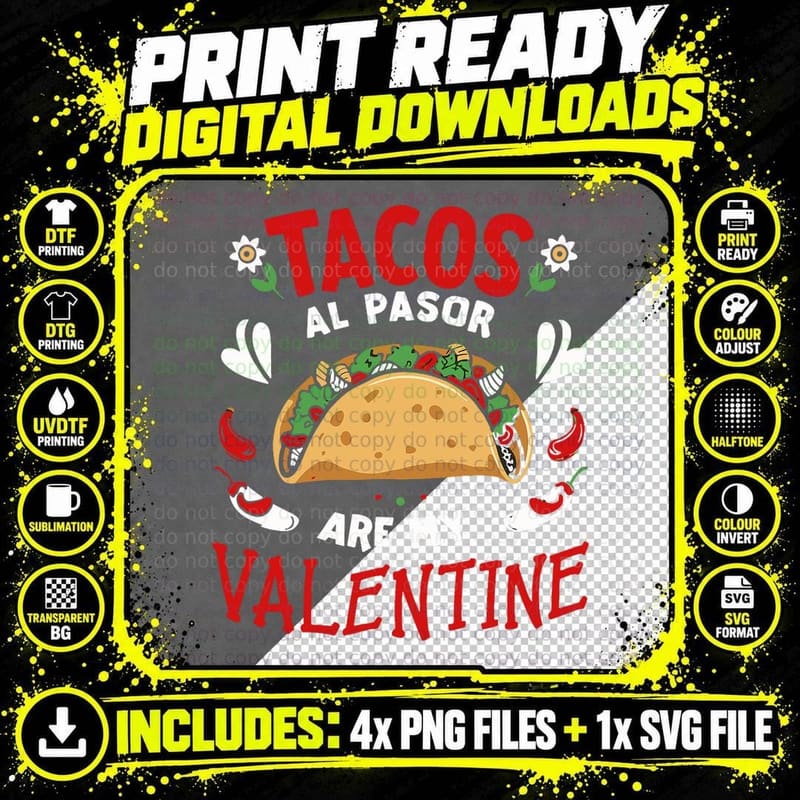 Tacos Al Pastor Are My Valentine Day Mexican Taco Lover Png SVG Digital Bundle