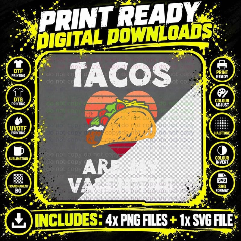 Tacos Are My Valentine Funny Valentines Day Mexican Food Png SVG Digital Bundle