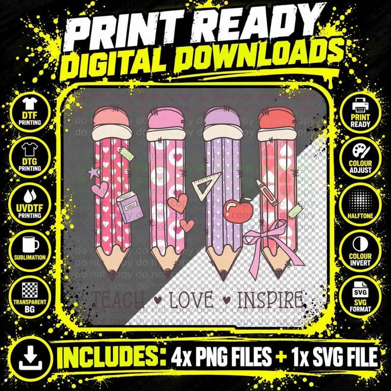 Teach Love Inspire Valentine T-Shirt Png SVG Digital Bundle
