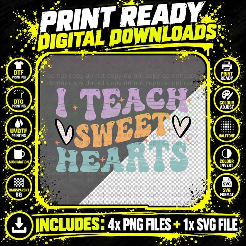 Teacher Sweet Hearts T-Shirt, Valentine's Day Theme Png SVG Digital Bundle