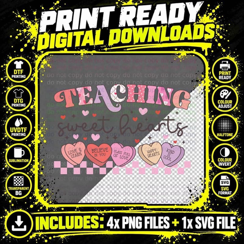 Teaching Sweet Hearts Valentine T-Shirt Png SVG Digital Bundle
