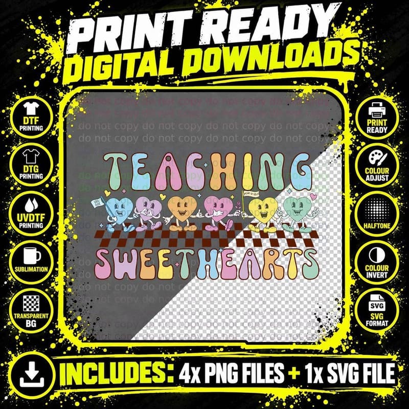 Teaching Sweethearts -Teacher Valentine Day T-Shirt Png SVG Digital Bundle