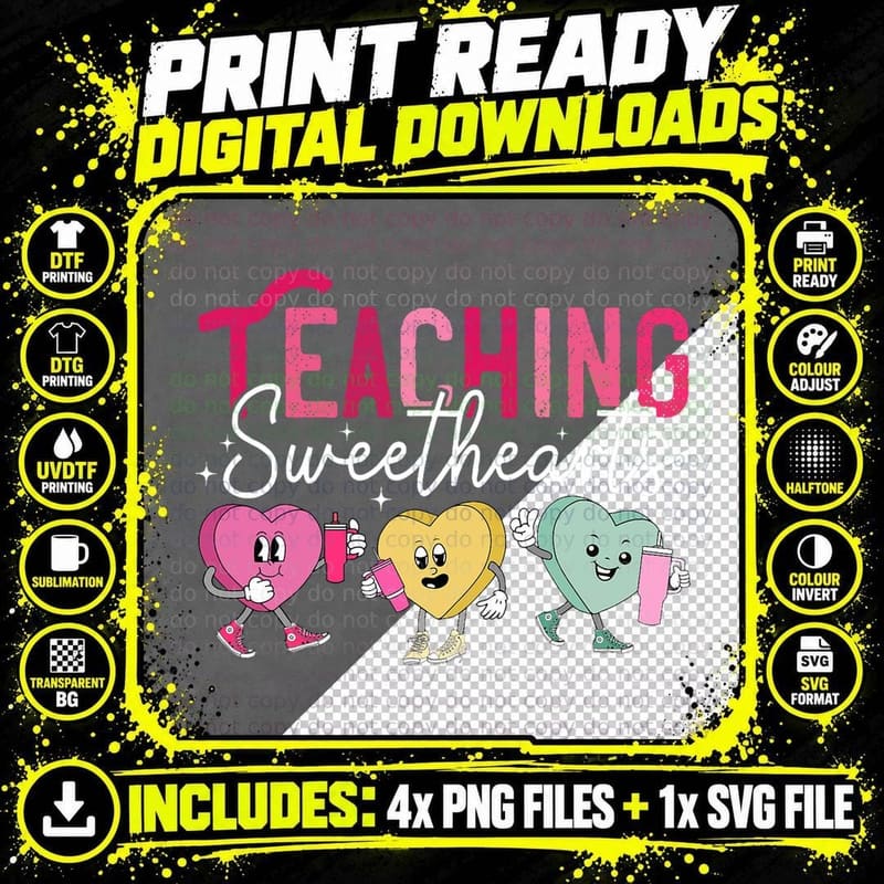 Teaching Sweethearts Teacher Happy Valentine's Day Men Png SVG Digital Bundle