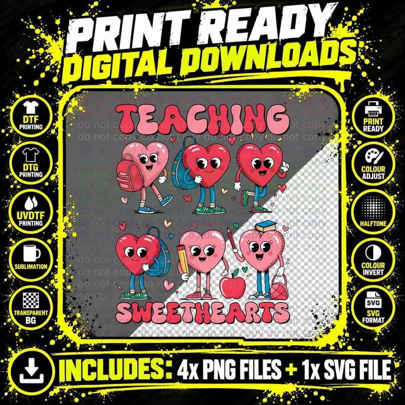 Teaching Sweethearts Valentine T-Shirt Png SVG Digital Bundle