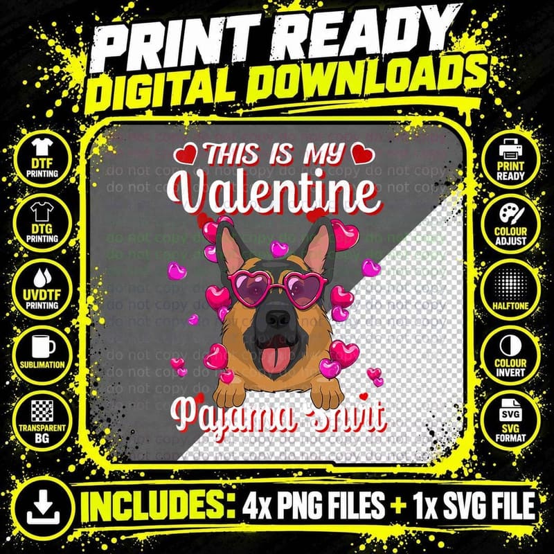 This Is My Valentine Pajama German Shepherd Lovers Png SVG Digital Bundle