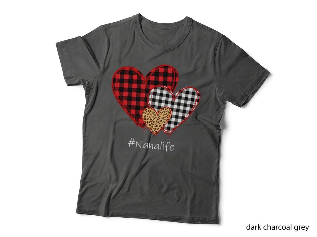Three Hearts Leopard Buffalo Plaid Nana Valentine's Day T-Shirt