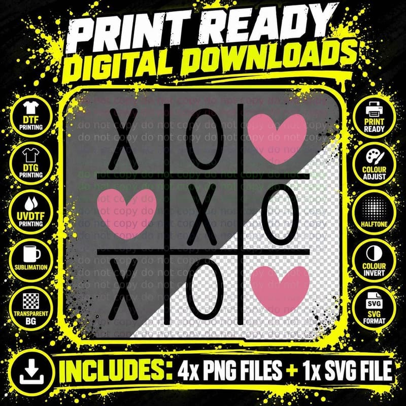 Tic-Tac-Toe Game Hearts Variant Valentine T-Shirt Png SVG Digital Bundle