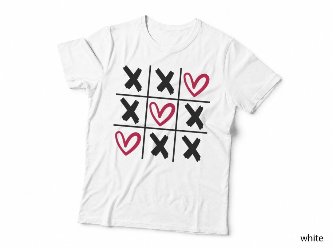 Tic-Tac-Toe Game with Hearts Valentine T-Shirt, Cute Love Graphic Tee