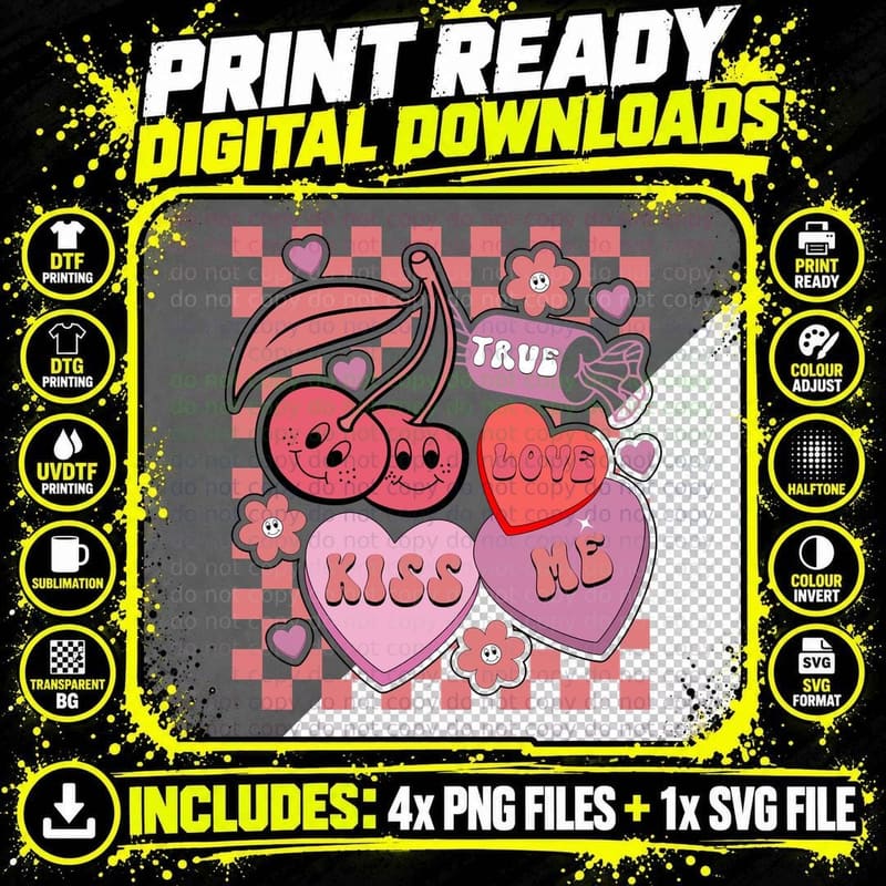 True Love Kisses Hug Valentine T-Shirt Png SVG Digital Bundle