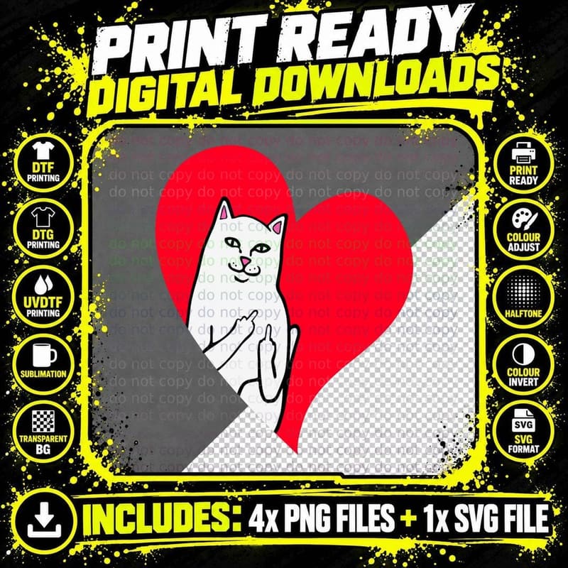 Tuxedo Cat Valentine's Day Heart Cat Lover T-Shirt Png SVG Digital Bundle