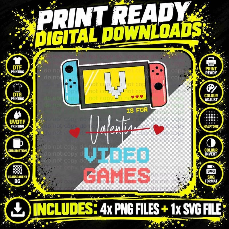 V Is for Valentine Video Games Gamer Kids T-Shirt Png SVG Digital Bundle