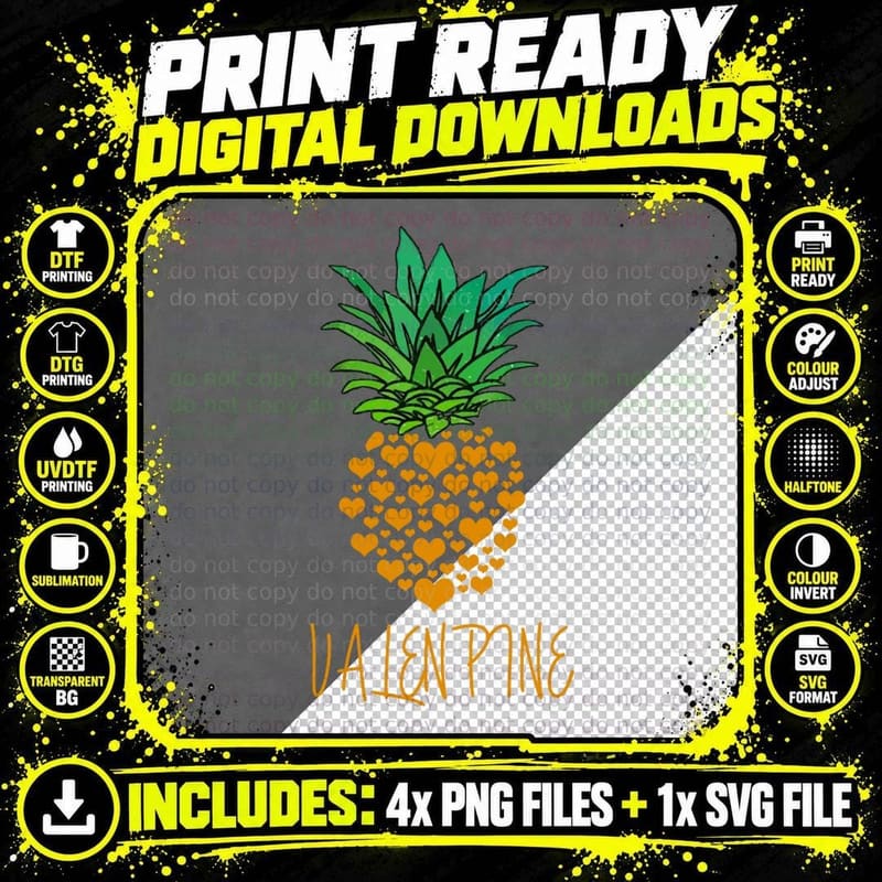 Valenpine Pineapple Heart Valentine Day Gift. T-Shirt Png SVG Digital Bundle