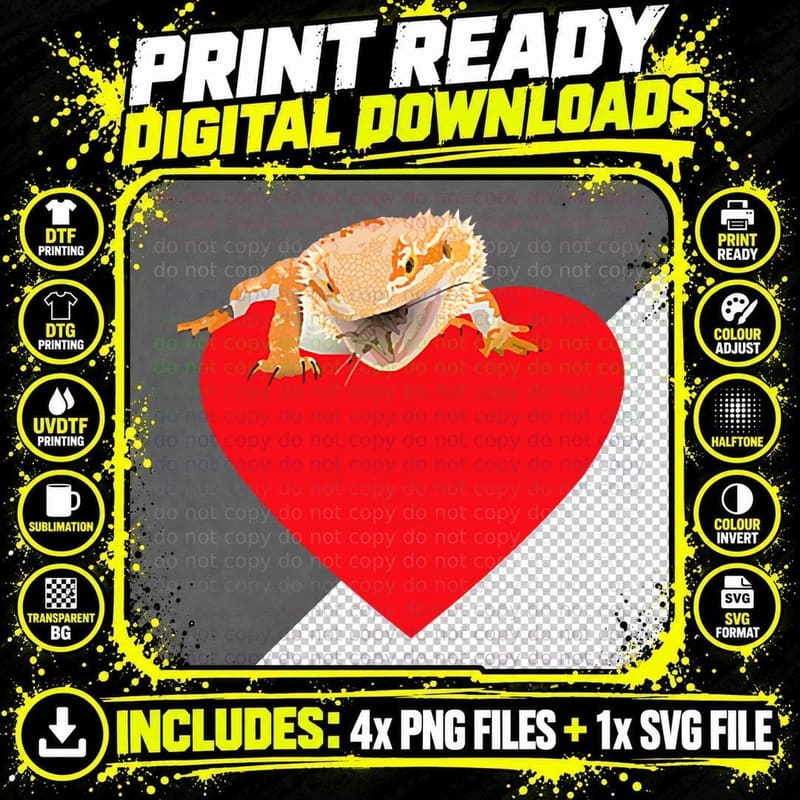 Valentine Bearded Dragon in Heart Pocket Bearded Dragon Png SVG Digital Bundle