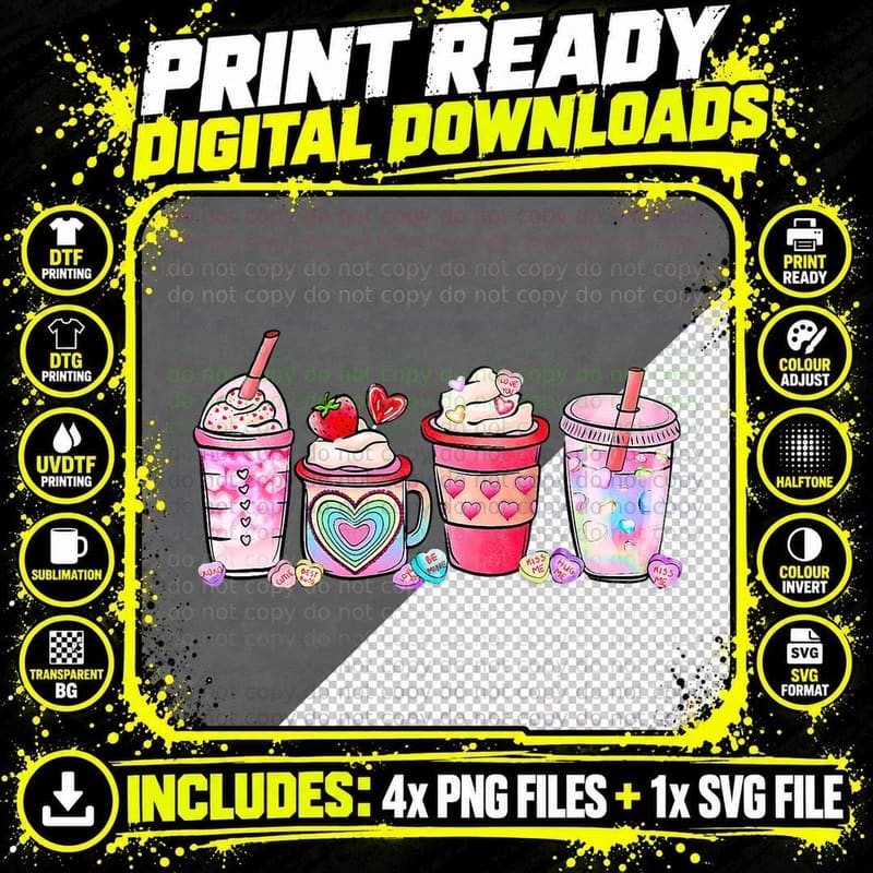 Valentine Coffee Iced Coffee Lover Latte Valentines Day Png SVG Digital Bundle
