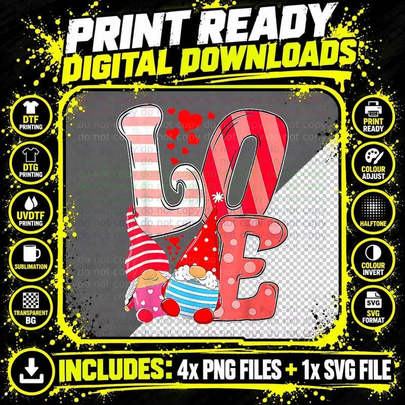Valentine Gnomes Holding Hearts Valentine's Day Gnome Png SVG Digital Bundle