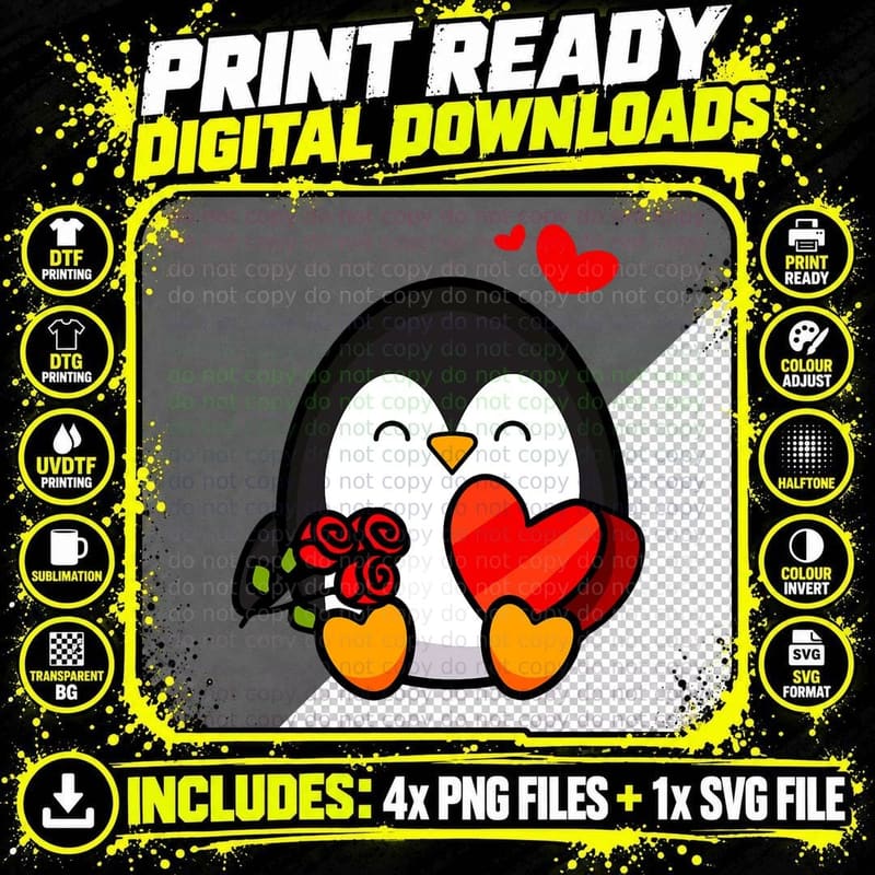 Valentine Penguin Cool Cupid Seabird Gift T-Shirt Png SVG Digital Bundle