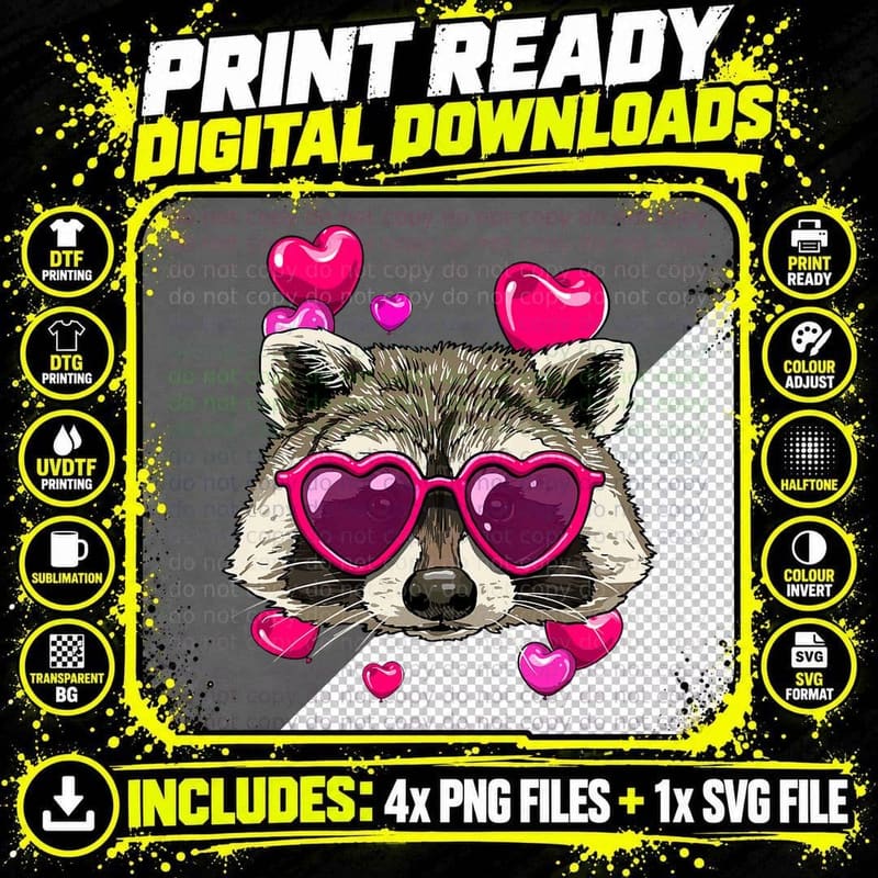 Valentine Raccoon Shirt Trash Panda Heart Raccoon Lover Png SVG Digital Bundle