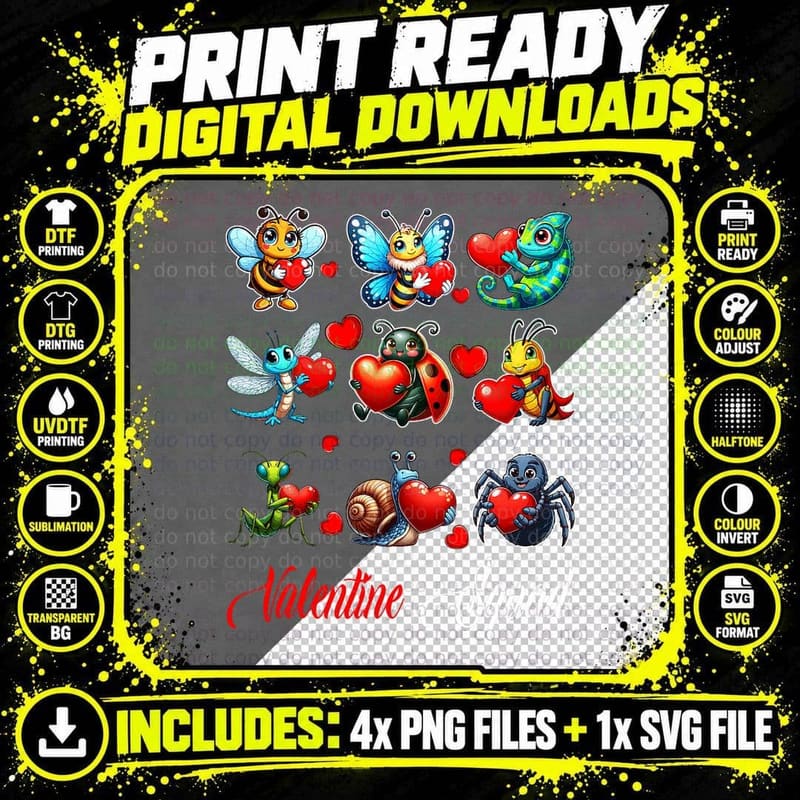 Valentine Squad Insects Bee Butterfly Ladybug Holding Png SVG Digital Bundle
