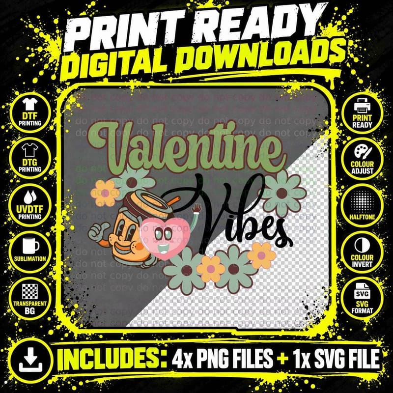 Valentine Vibes Valentine T-Shirt, Coffee Mug Heart Eyes Png SVG Digital Bundle