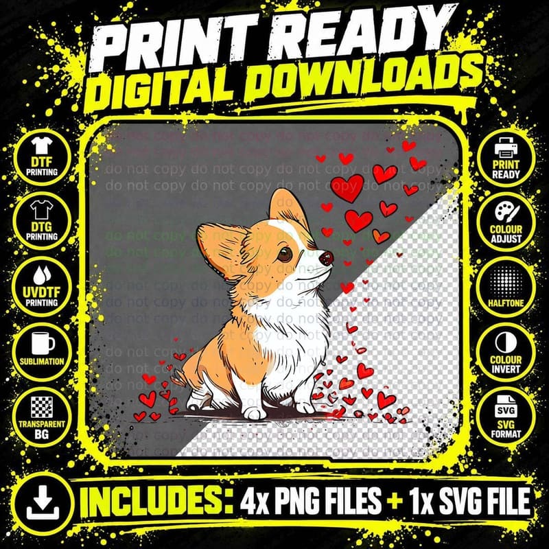 Valentine's Day Corgi T-Shirt, Cute Dog Design Png SVG Digital Bundle