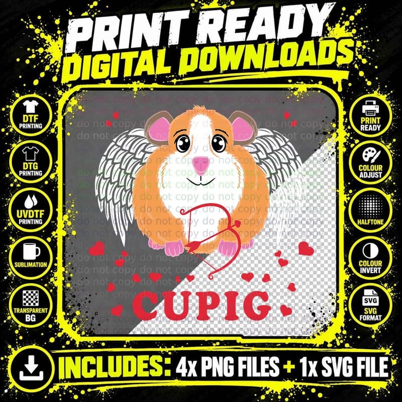 Valentine's Day Cupig - Cute Guinea Pig Lover Cupid Pun Png SVG Digital Bundle