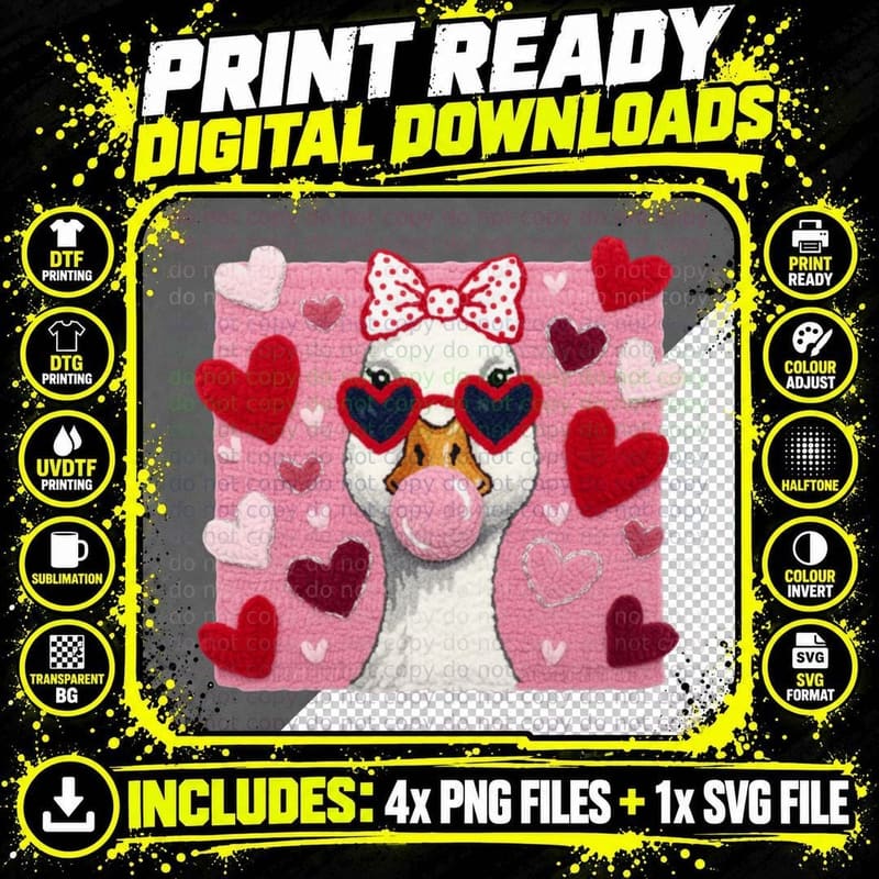 Valentine's Day Dog Blowing Bubblegum Funny Goose T-Shirt Png SVG Digital Bundle