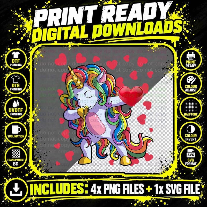 Valentine's Day Girls Women Dabbing Unicorn Valentines Png SVG Digital Bundle