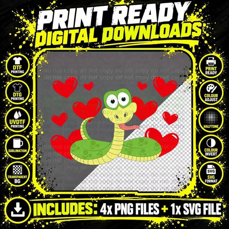 Valentine's Day Hearts Love Snake Animal Lovers Women Png SVG Digital Bundle