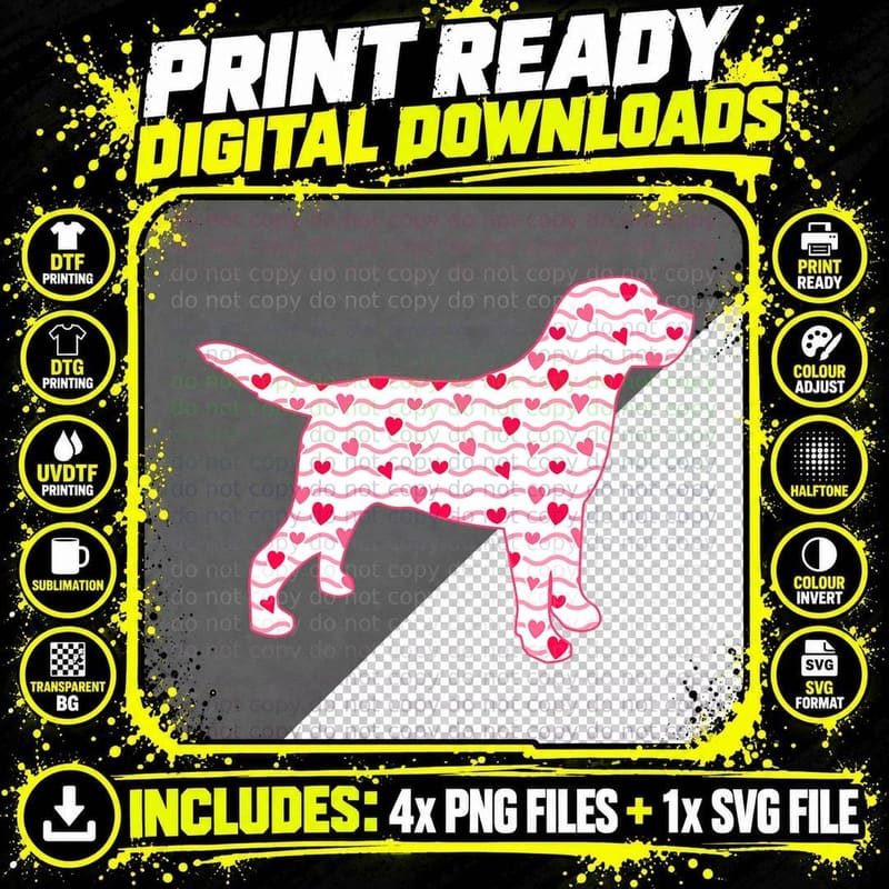 Valentine's Day Labrador Love Hearts T-Shirt Png SVG Digital Bundle