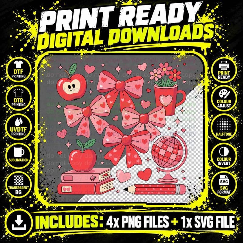 Valentine's Day School Supplies Teacher T-Shirt Png SVG Digital Bundle
