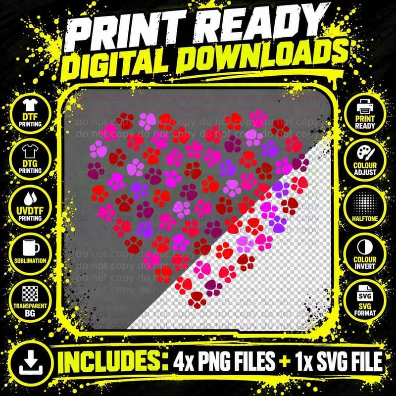Valentine's Day T-Shirt - Cat & Dog Paws T-Shirt Png SVG Digital Bundle