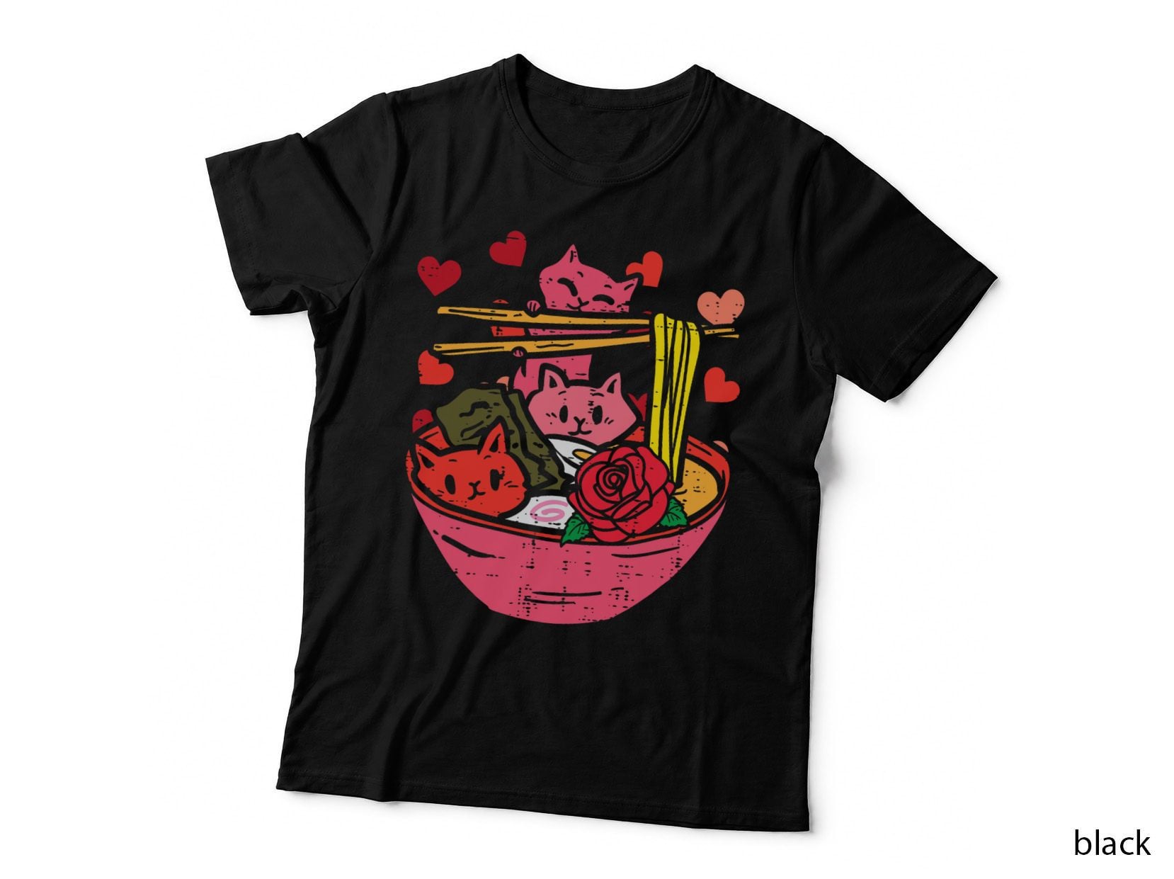 Valentines Day Cat Ramen Japanese Noodle Food T-Shirt, Valentine's Day
