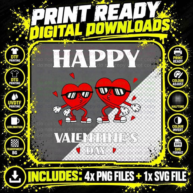 Valentines Day Dabbing Heart Funny Valentine Boys Girls Png SVG Digital Bundle