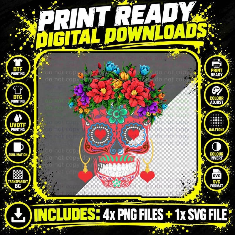 Valentines Day Floral Dia De Los Muertos Roses Valentine Png SVG Digital Bundle