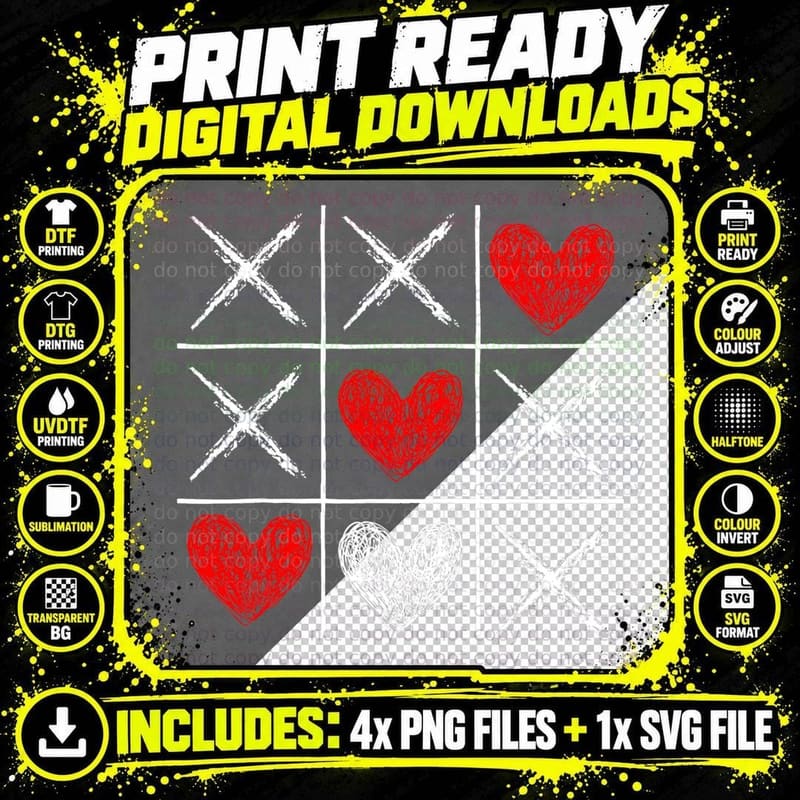 Valentines Day Tic-Tac-Toe XO-XO Funny Valentine Gifts Png SVG Digital Bundle