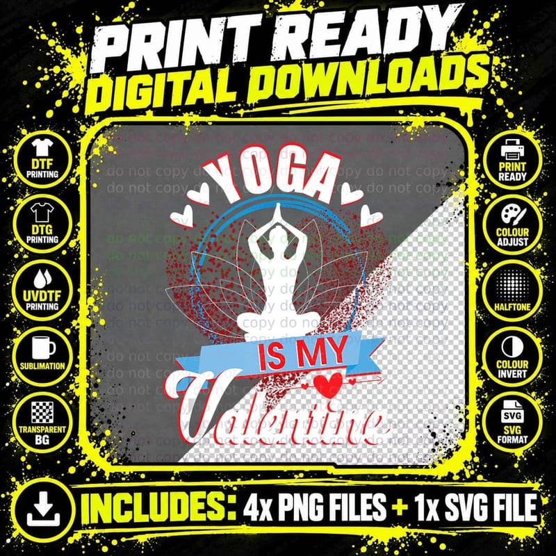 Valentines Day Yoga Is My Valentine Love Funny Fitness Png SVG Digital Bundle