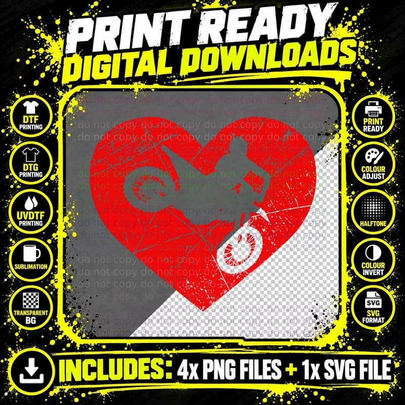 Vintage Dirt Bike Motorcycle Heart Love Valentine's Day Png SVG Digital Bundle