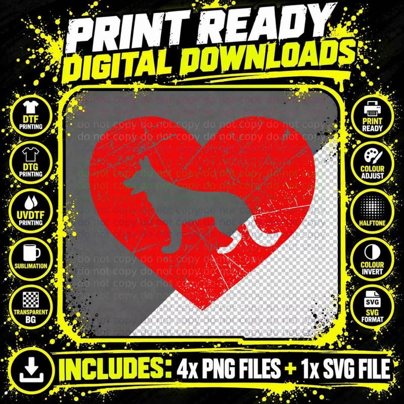 Vintage German Shepherd Dog Lover Heart Love Valentine's Png SVG Digital Bundle