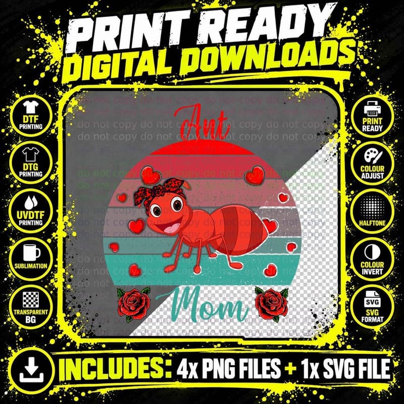 Vintage Retro Ant Mom Valentine Floral Insect Bow Tie Png SVG Digital Bundle