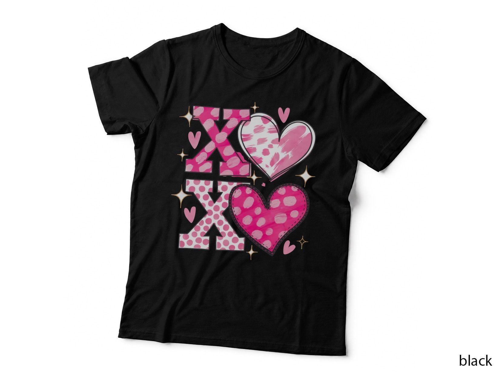 X Patterns with Hearts Valentine T-Shirt, Cute Love Graphic Tee