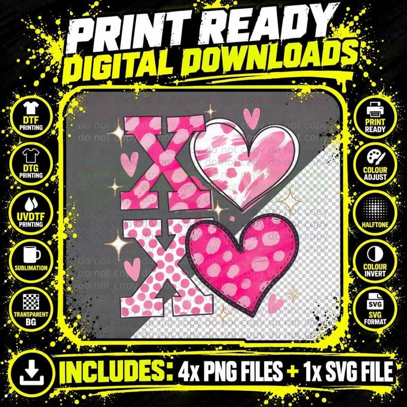 X Patterns with Hearts Valentine T-Shirt Png SVG Digital Bundle