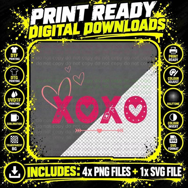XOXO Pink with Hearts and Arrow Sweet T-Shirt Png SVG Digital Bundle
