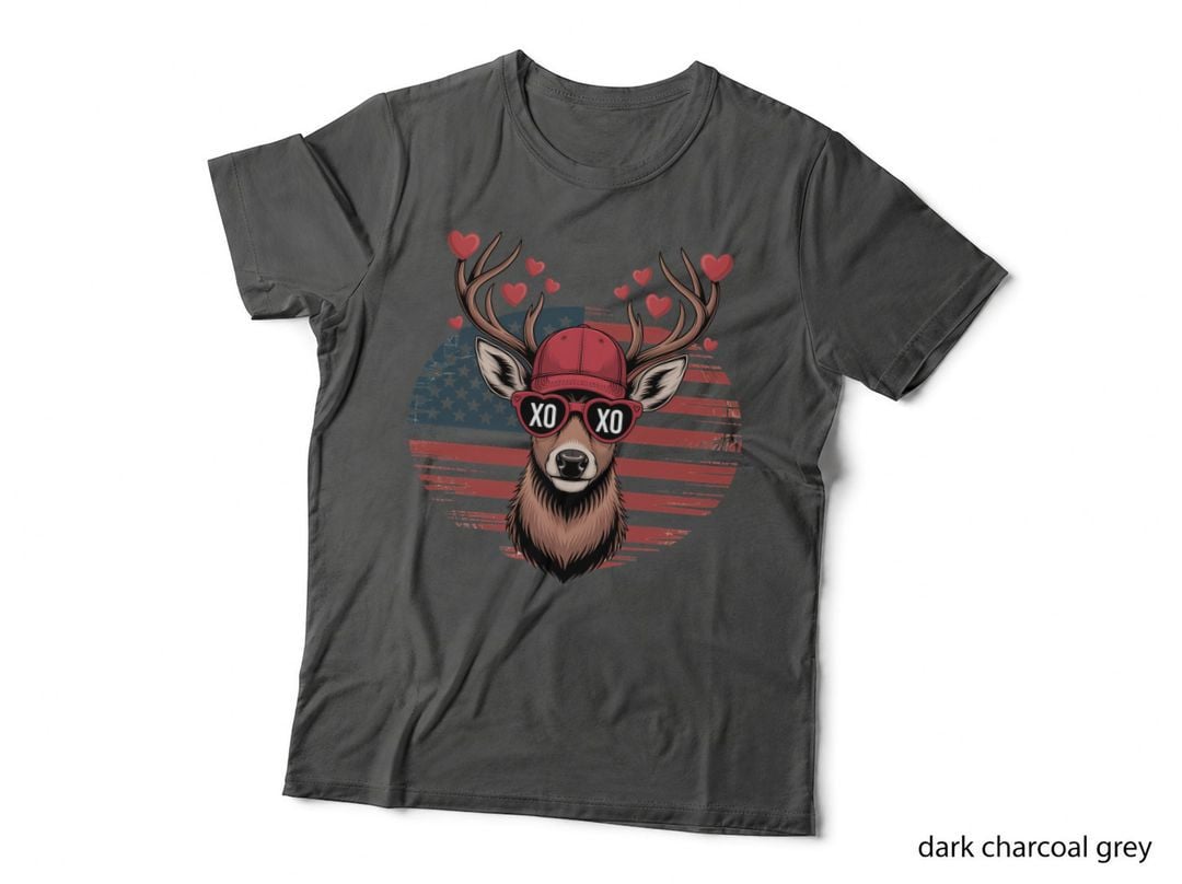 Xo Xo Valentine T-Shirt, Deer Buck with Xo Glasses Love Tee