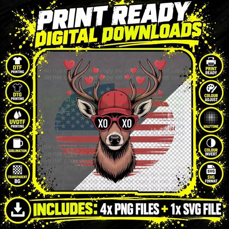 Xo Xo Valentine T-Shirt, Deer Buck with Xo Glasses Love Png SVG Digital Bundle