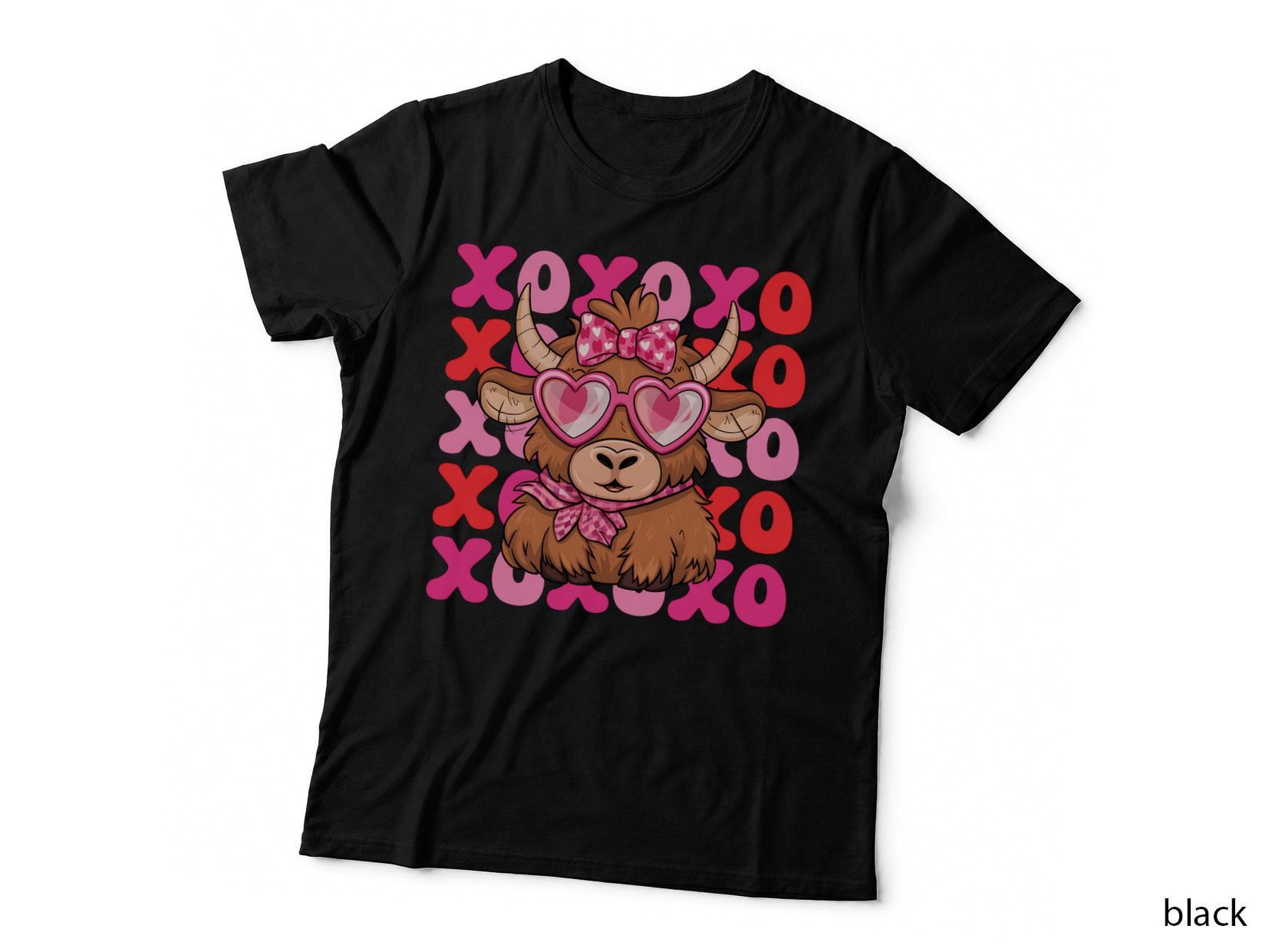 Xoxo Highland Cow T-Shirt, Valentine's Day Highland Cow with Graphic Tee