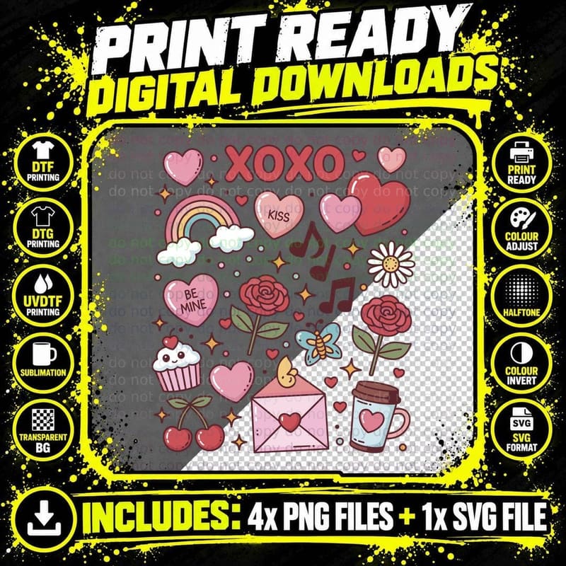 Xoxo Kiss Be Mine Valentine T-Shirt Png SVG Digital Bundle