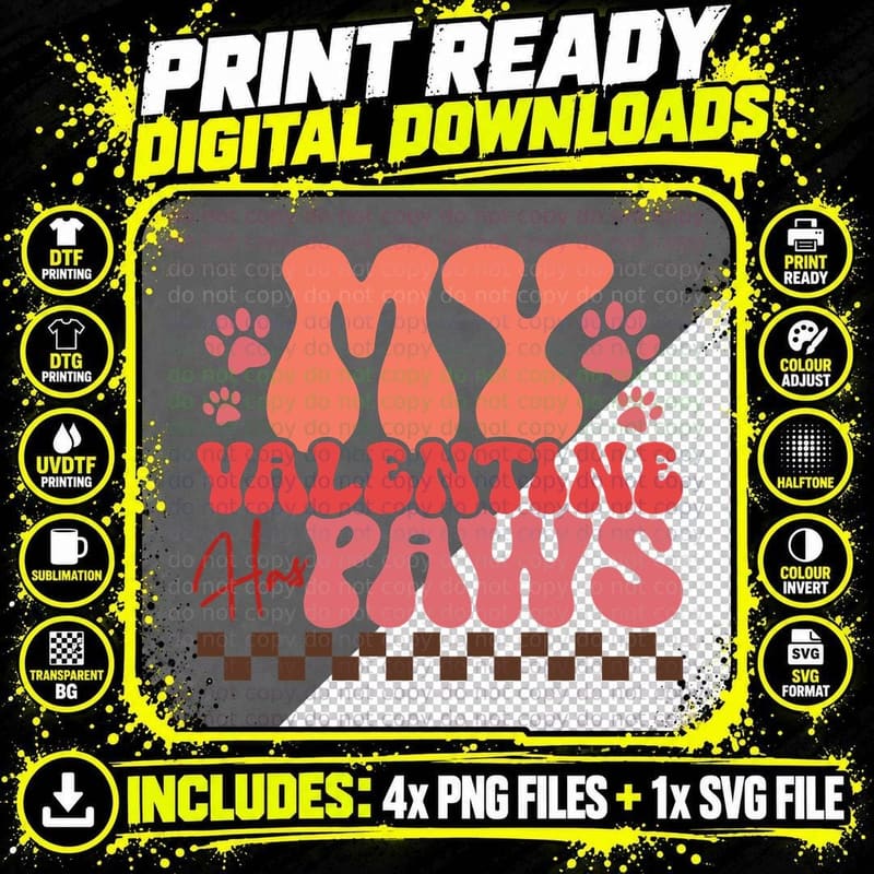 Xoxo Valentine Has Paws Valentine T-Shirt Png SVG Digital Bundle