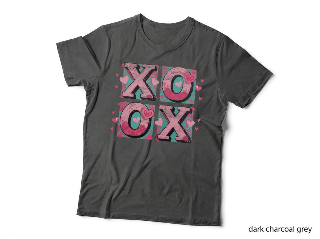 Xoxo Valentine T-Shirt, Large Xoxo Letters Pink Turquoise Love Tee