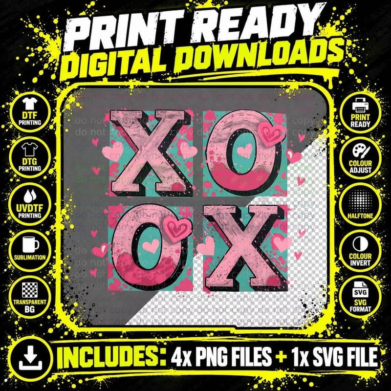 Xoxo Valentine T-Shirt, Large Xoxo Letters Pink Png SVG Digital Bundle